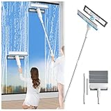 4 in 1 Sprüh Fensterabzieher Profi mit Abwassersammler und 3 Pads, Fensterputzer Teleskop mit Verlängerungsstange Profi Fensterputzer Set für hohe Innen/Außenfenster