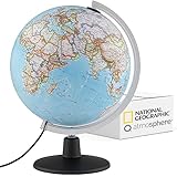 Q atmosphere® National Geographic NATGEO Classic Leuchtglobus - 30 cm Globus mit politisch-physischer Kartografie in deutscher Sprache, beleuchtet und mit drehbaren Kunststofffuß