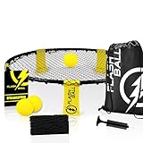 FLASHBALL® Roundnet Pro Set mit 3 Bällen - Das ultimative Sporterlebnis für spontane Outdoor Wettkämpfe, inkl. 3 Bällen, Ersatznetz, Ballpumpe & Tragetasche