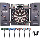 WIN.MAX Elektronische Dartscheibe Profi Set mit 211 Varianten für 1 bis 16 Spieler mit 12 Darts + 12 Flights 100 Pfeilspitzen Zubehör