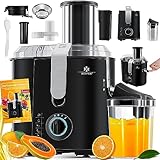 KESSER® Entsafter für Obst und Gemüse aus Edelstahl 1100W große 85 mm Einfüllöffnung inkl. Reinigungsbürste und Saftbehälter 3 Geschwindigkeitsstufen, Saftpresse Juicer (Schwarz/Silber)