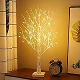 23GUANYI Birke Lichterbaum Innen mit 144 Warmweißer LEDs Licht, USB Led Bonsai Baum Licht Verstellbare Äste Batteriebetrieben Dekobaum, Weihnachten Ostern Party Innendeko