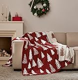 R.SHARE Weihnachtsdecke Kuscheldecke Flauschig Weihnachts Decke mit Goldfaden Warm Winter Weich Sofadecke Weihnachten Sofaüberwurf Wohndecke Couchdecke,125 x 150 cm,Rot