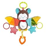 Fehn 067712 Activity-Spieltier Fledermaus – Motorikspielzeug zum Aufhängen mit Spiegel & Ringen zum Beißen, Greifen und Geräusche erzeugen – Für Babys und Kleinkinder ab 0+ Monaten