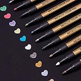 Metallic Marker Stifte Set, ANYUKE 10 Farben Permanent Brush Pen für Fotoalbum zum Selbstgestalten, Gästebuch Hochzeit, Scrapbook, Gold Metallischen Stift set zum Bemalen Stein, Keramik, Glas, Holz