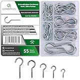 QUADRIOS | Schraubhaken Set | 55 robuste Hakenschrauben mit Gewinde aus verzinktem Stahl für Innen und Außen, Deckenhaken, Wandhaken, Befestigungshaken | Silber