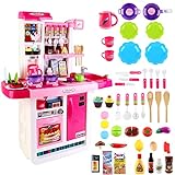 deAO 'My Little Chef' Küchen Spielset mit Klängen, Touchscreen-Panel und Wasserspiele - Mehr als 40 Zubehör Enthalten (Pink)