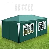 Tubiaz Pavillon 3x6m Wasserdicht Stabil Partyzelt Hochwertiges PE Plane Festzelt UV-Resistent Gartenzelt 100g/m² Bierzelt mit 6 Seitenteilen Grün