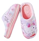 Everyday Delights Hello Kitty Plüsch-Hausschuhe mit Blumenmotiv für Mädchen und Kinder, Pink, X-Small