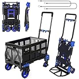 Klappbarer Handwagen mit klappbarem Korb, 2-in-1-Handwagen, faltbar, Tragkraft 150 kg, mit Rädern, mit einziehbarem Griff, ideal for Bürotransporte