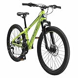 BIKESTAR Kinder Fahrrad Aluminium Mountainbike 21 Gang Shimano, Scheibenbremse ab 9 Jahre | 24 Zoll Kinderrad MTB | Grün