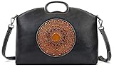 Handtasche aus echtem Leder für Damen, handgefertigte Handtasche mit Tragegriff oben, Mandala, Totem, italienische Designer-Geldbörse, Marineblau