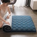 Japanische Boden-Futon-Matratze, faltbar, aufrollbar, volle Größe (120 x 200 cm) für Thai- und Bodennutzung, bequeme blaue Bettwäsche