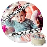 J&M DECO Essbare Fondant Tortenaufleger, Tortenbild, mit Wunschfoto und Wunschtext-selbst gestalten mit Foto & Text-Tortendeko gebrauchsfertig ohne schneiden-PREMIUM Qualität (RUND, 20cm Durchmesser)