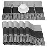 Belle Vous 6er Pack graue & Schwarze Tischsets - rutschfeste PVC Platzsets abwaschbar - Strapazierfähige Tischsets - Leicht zu reinigen - Hitzebeständig und wasserdicht