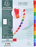 Exacompta 1112E Karton-Register 1-12 für DIN A4 aus Karton 12-teilig volle Höhe 21 x 29,7 cm weiß, bunte verstärkte Taben mit Indexseite Trennblätter Trennstreifen Ordner-Register