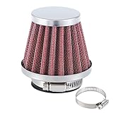 Pindex 38mm 39mm 40mm Motorrad Ansaugluftfilter Ansaugkit Luftfilter, Doppelschicht Stahl Sportluftfilter für Motorrad Scooter ATV Moped Roller, Rot