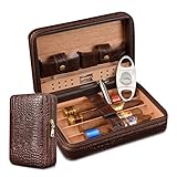 Volenx Humidor, Reise Humidor Zigarren mit Zigarrenschneider, Zigarrenetui aus Krokodile Getreide Leder, Hält bis zu 4 Zigarren, Vatertagsgeschenk für Papa (Keine Zigarren)