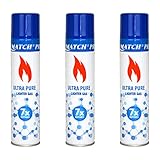 3X 300 ml Feuerzeuggas zum Nachfüllen mit Adaptern | Butangas für Flammbierbrenner | Sturmfeuerzeuge | Stabfeuerzeug | Feuerzeug Gas Nachfüller