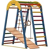 Kletterdreieck Indoor-Spielplatz aus Holz für Kinder - Kletternetz, schwedische Leiter, Ringe, Rutsche - Ideal für 1 bis 5 Jahre - Trägt