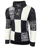 Herren Grobstrick Pullover Strickpullover Stehkragen Winter-Freizeit-Jacke Muster Design Meliert Sweatshirt Pulli B-51112, Farbe:Schwarz, Größe:2XL