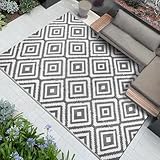 Famibay Outdoor Teppich Wetterfest Outdoor Teppich Balkon Camping Wasserfest Grau Kunststoff Wendbar Leicht Outdoorteppich für Terrasse Garten Balkon Camping Innen Außen