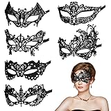 Aomig Spitze Maske, 6 Stück Venezianische Maske Spitze Damen, Schwarz Sexy Lace Augenmaske für Frauen, Augenmaske Maskerade Maske für Halloween Karneval Abendkleid Tanz Ball Party