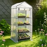 Gegaden Foliengewächshaus mit 4 Etagen, Gewächshaus für Balkon Gewächshaus klein, Tomatengewächshaus, Garten Anzuchthaus, Anzuchtregal Greenhouse Stabil, 69 x 50 x 158 cm, Weiß