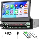 Autoradio 1 Din Flip Out mit Wireless Carplay Android Anto DAB+ 7 Zoll Motorisierte Bildschirm Ausfahrbarem Display Bluetooth Auto Stereo Type-C Laden USB/AUX/FM Radio Mirrorlink SWC + Mic