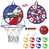 Basketballkorb mit Dartscheibe-Set für Kinder, 2 in 1 Dartscheibe und Mini Basketballkorb Zimmer Spielzeug, Faltbares Indoor und Outdoor Wurfspiel Geschenk für Kinder, Mädchen und Jungen