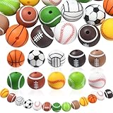 DanLingJewelry 20 Stück 15 mm Sport Thema Perlen Basketball Fußball Volleyball Silikon Perlen Sport Silikon Perlen für Stift Schmuck Herstellung