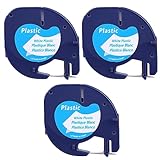 3 Etikettenband kompatibel für Dymo Letratag 91201 Plastic...