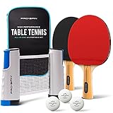 PRO-SPIN Tischtennisschläger Set - Mit Tischtennisnetz Für Jeden Tisch, Tischtennis bälle 3-Sterne, Tasche/Hülle | 2er-Set | Ausziehbares Mobiles Tischtennis Netz | Tolles Geschenk & Spiele