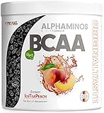 BCAA Pulver 300g Ice Tea Peach, TESTSIEGER Alphaminos BCAA 2:1:1 Drink, unfassbar leckerer Geschmack, Essentielle Aminosäuren Leucin, Isoleucin & Valin, 100% vegan - Top Löslichkeit - Laborgeprüft