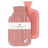 Nordstern Premium Wärmflasche mit weichem Strickbezug – Auslaufsichere Wärmeflasche zur Schmerzlinderung, Bettflasche aus Naturkautschuk für Kinder und Erwachsene - Rosé