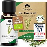 Emma Grün® Bio Thymianöl [100% Naturrein] - Ätherisches Öl 30ml - Würzig-Frisches Thymian Öl zum Einnehmen - Ätherische Öle aus Bio Thymian in LEBENSMITTELQUALITÄT - Essential Oils Aus Griechenland