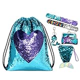 Wodasi Pailletten Rucksack Turnbeutel Glitzer, Meerjungfrau Kordelzug Magie Reversible Pailletten Rucksack Mode Glitzernde Tanz Tasche mit Tasche, Meerjungfrau Pailletten Tasche Kordelzug