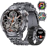 Smartwatch Herren Militärische mit Telefonfunktion 460mAh Langer Akkulaufzeit AMOLED Bildschirm IP68 Wasserdicht 100+ Sportmodi Schrittzähler/Herzfrequenz Smartwatch für iOS Android Handy