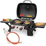 ProfiCook® Gasgrill mit 2 Edelstahlbrennern | Tischgrill inkl. Gasdruckminderer & Gasschlauch | Grill mit Stabiler Metallhaube & Temperaturanzeige, klein für Balkon & Camping | PC GG 1261