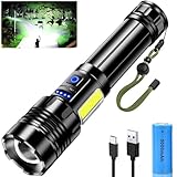 Glarylight Taschenlampe aufladbar, 500000 Lumen led Taschenlampe, Taschenlampe XHP90.2 mit Seitenlicht, IPX-7 Wasserdicht & 9 Modi Zoombar, Taschenlampe für Outdoor Notfall, Camping