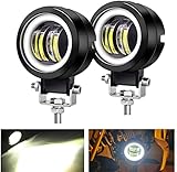 YUGAUNG Paar 3” Runde -Nebelscheinwerfer DRL Angel Eyes 6000K 80W 8000lm 10-80V DC LED Projekt Weiß SUV Motorräder IP68 Verstellbare Montagehalterungen Wasserdicht 3 Jahre Garantie