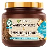 Garnier Wahre Schätze Nährende 1-Minute Haarkur für trockenes und widerspenstiges Haar, Mit Arganöl und Mandelöl für geschmeidig weiche Haare, Vegane Formel, 1 x 340 ml