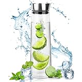 Glas-Karaffe,1.5L Wasserkaraffe Glas,Glaskaraffe mit Deckel Edelstahl und Ausgießer, Wasserkrug Aus hitzebeständigem Borosilikatglas für hausgemachten Eistee, heiße und kalte Getränke