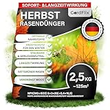 Gardflix Herbstdünger Rasen Langzeitwirkung | Rasendünger Herbst verdrängt Moos | Frostschutz & Winterfester Rasen | Staubarmer Granulat für Streuwagen | Sicher für Kind & Tier (2,5kg Sack für 125m²)