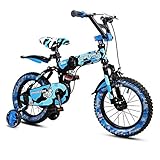 Kinderfahrrad Jungenfahrrad mit Stützrädern, faltbares Freestyle-Kinderfahrrad für Jungen und Mädchen 16 18 20 Zoll mit Ständer in Mehreren Farben (Blau 14 Zoll)