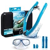 AMEO POWERBREATHER Beach Plus- FRISCH-Luft Schnorchel - Trainingsgerät für Becken und Freiwasser für Erwachsene und Kinder - Schnorchelset mit intelligentem Ventilsystem und 100% trockener Atemluft