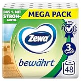 Zewa Toilettenpapier trocken bewährt, weiß, 3-lagig, 3er Pack (3 x 16 Stück)