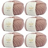 Alpakawolle stricken -6x Happy Wool alpaca mix puder (Fb 67)- 6 Knäuel Wolle rosa + GRATIS Label - Wolle mit Alpaka - 50g/80m - Nadelstärke 7-8mm - Wolle zum Häkeln - rosa Wolle