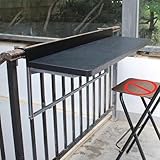 Verstellbarer schwarzer Balkongeländer Hängetisch - Klappbarer Decktisch für den Außenbereich, platzsparender Bartisch für Balkon und Terrasse, perfekt für Getränke und Snacks