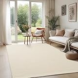 the carpet Deluxe Wool Handgewebter Wollteppich im natürlichen skandinavischen Boho-Look, Handarbeit für einen einzigartigen Stil, Creme, 240 x 340 cm